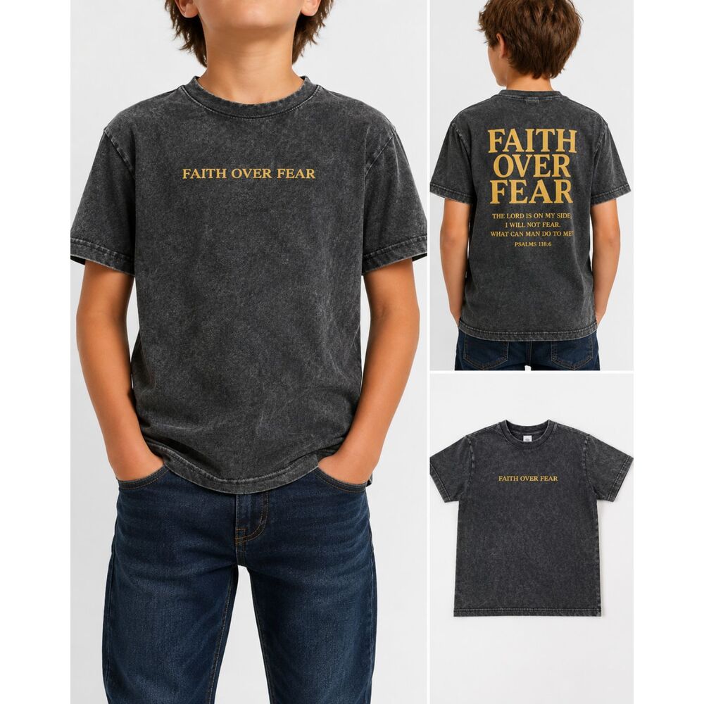 SHEIN “Faith Over Fear” Kids Graphic Tee | Gray | NWT | Size 10